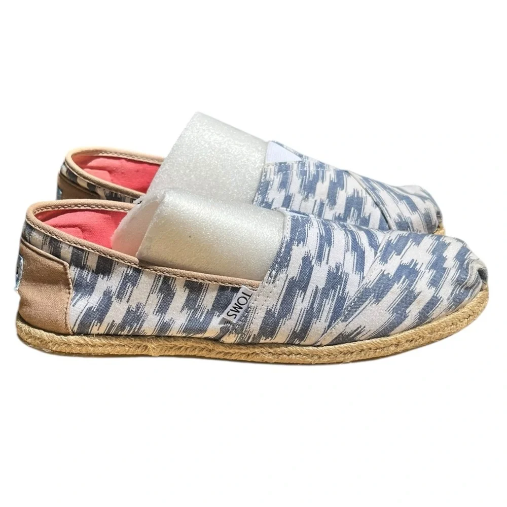 Toms Alpargata Rope‎ Espadrille Flat Slip On Blue White Shoe Casual Women's 8.5